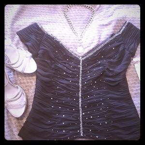 Cachet Black with Silver Sequence Formal Top